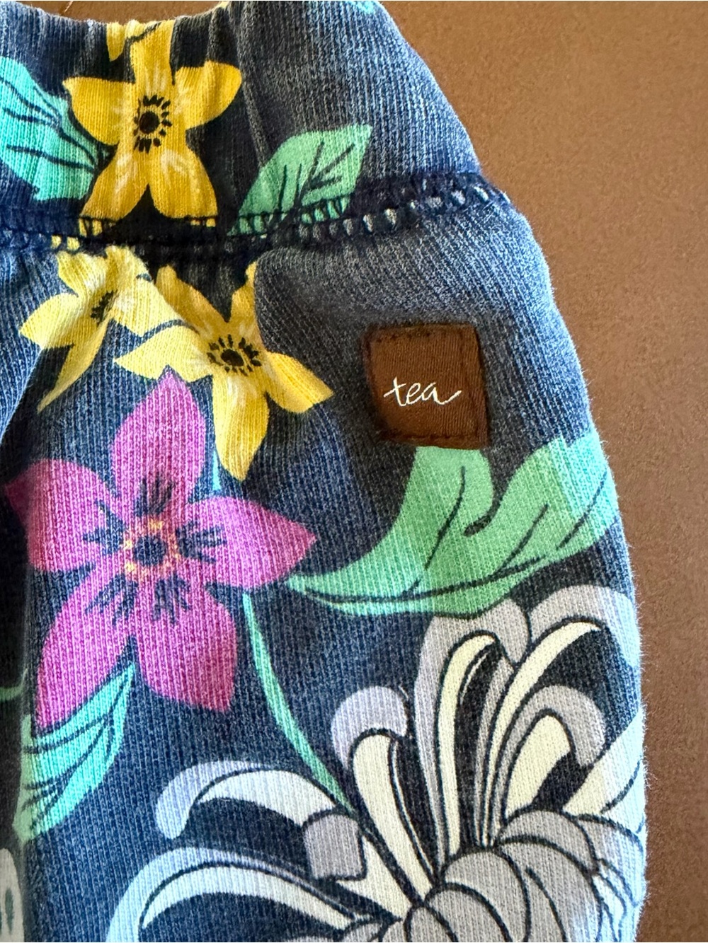 Tea Collection Floral Knit Pants - Navy with Yellow, Pink, Mint